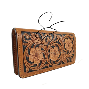 Cartera Larga de Cuero Repujado a Mano Estilo Vintage con Diseño Floral, Cartera Bifold Occidental con Múltiples Ranuras para Tarjetas, Dinero en Efectivo, Monedas y Billetes - Product Image 2