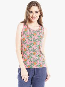 Camiseta sin mangas de algodón con estampado floral para mujer, cuello redondo, estilo casual, tejido transpirable, longitud regular - Product Image 2