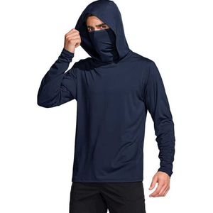 Camiseta Deportiva con Capucha, Color Azul Marino, Protección Solar UPF50+ Anti UV, Manga Larga, Diseño Sólido, para Pesca - Product Image 1