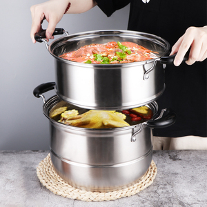 Olla vaporera de gran capacidad con cuerpo de acero inoxidable, diseño de varios niveles, tapa de ajuste hermético y asas laterales cómodas - Product Image 5