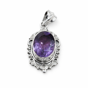 Natural Amethyst 925 Sterling Silver Handmade Vintage Oval Pendant <b>Necklace</b> Boho <b>Statement</b> Jewelry Gift For Women - Product Image 1