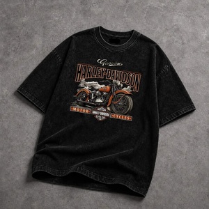 T-shirt en coton imprimé surdimensionné coupe ample avec motif moto délavé à l'acide – Vente en gros - Product Image 5