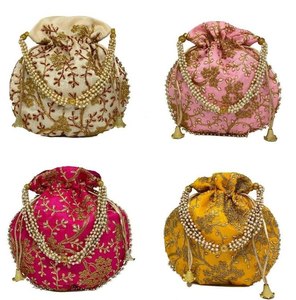 Indian Handmade Women's Embroidered Clutch Purse, Pouch, Drawstring <b>Bag</b>/, Wedding Favor/Return Gift For Guests Free Fas - Product Image 3