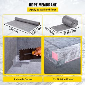 Kit de umbral de ducha hermético de 48x72 pulgadas con brida de unión central de ABS de 4 pulgadas, rejilla de acero inoxidable de 4 pulgadas y membrana impermeable de 2 cortes superpuestos - Product Image 5