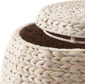 Paniers de rangement rustiques en jacinthe d'eau de haute qualité avec poignées et couvercle, organisateur multifonctionnel pour la maison, le bureau, la chambre et le salon - Product Image 3