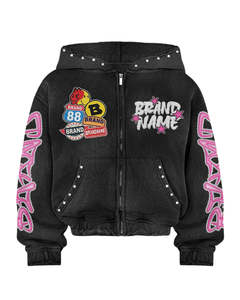 Ensemble de survêtements personnalisés pour enfants : sweat à capuche baggy et pantalon empilé, effet délavé, imprimé DTG, coupe courte et évasée pour garçons - Product Image 1