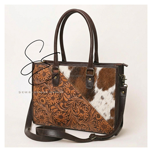 Sac à main en cuir véritable fait main, sac fourre-tout en cuir de vachette à poils, sac à bandoulière pour femme, sac à main en cuir véritable pour le bureau - Product Image 1