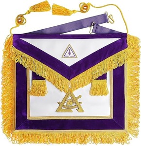 Delantal de Maestro de la Orden de la Insignia Real y Maestros Selectos, según el Reglamento Inglés - Morado con Flecos Dorados - Product Image 1