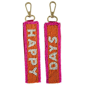 Orange Pink Seed Bead Embroidery Rectangular Happy Days Keychain Handmade Boho Style <b>Bag</b> <b>Charm</b> Gold Metal Clasp Gift New Arrival - Product Image 1