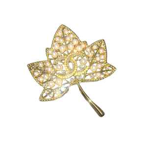 Broche de luxe en feuille d'or avec perles et strass, élégante, pour revers, bijou de mode formel - Product Image 2