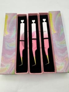 Nouvelles pinces à cils antistatiques GETUP BROSONS IMPEX à double revêtement en poudre de 90 degrés, design découpé en forme de cœur, pointe dorée - Product Image 2