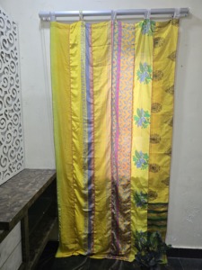 Bohemian Floral Printed Silk Sari Valance Yellow Translucent Window <b>Curtain</b> Fixed Panel Living Room Decor - Product Image 2