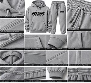 Ensemble sweat à capuche et jogging en polaire gris pour homme avec poche, impression personnalisée, vêtements de sport décontractés - Product Image 5
