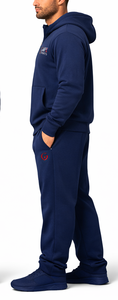 Men's Winter Sports Hooded Breathable Solid Tracksuit <b>Navy</b> Blue Full Zip Casual with Side Pockets - Product Image 3