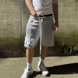 new arrival high quality Premium Cotton French <b>Terry</b> Shorts With Applique Embroidery Distressed Streetwear Shorts <b>Bulk</b> Supply - Product Image 6