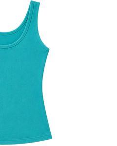 Ensemble deux pièces décontracté d'été pour femme : débardeur bleu sarcelle et short corail, tenue de détente sans manches, coupe douce et extensible - Product Image 4