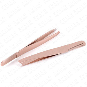 2PCS Rose Gold Stainless Steel Eyebrow Tweezers Set with Comb Slant Tip Professional Makeup Beauty Grooming Tools - Product Image 3