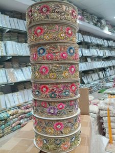 Floral Embroidery Lace Trim with Pearl <b>Sequins</b> Handmade Decorative Ribbon for Dress Elegant 4 to 4 7/8 Inch Width - Product Image 1