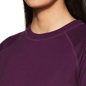 Sweat-shirt à col rond pour femme, violet, manches trois quarts, avec poches, respirant, tricoté, couleur unie, vêtements décontractés - Product Image 6