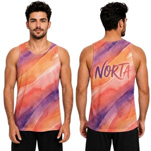 Elite Sublimation Red Diagonal <b>Brush</b> Stroke 220 GSM Polyester Interlock Moisture Wicking Gym Workout Fitness Mens Tank Tops - Product Image 3