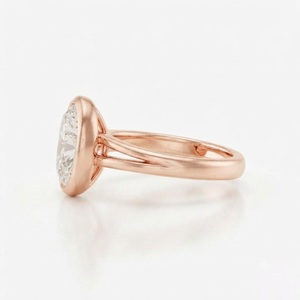 Anillo de Moissanita con Baño de Oro Rosa de 14k, Diseño Geométrico Ovalado, Engaste de Media Bisel con Diamantes, Joyería de Banda de Moda - Product Image 3