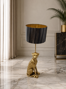 Lampadaire en métal Léopard Doré avec abat-jour noir pour un design rond glamour, idéal pour salon et usage intérieur - Product Image 2