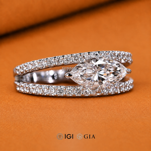 Bague à sangle fendue Marquise, Bague avec diamant de laboratoire, Diamant certifié IGI de 1 carat, Bague de fiançailles, Bague faite à la main, Bague de mariage - Product Image 2