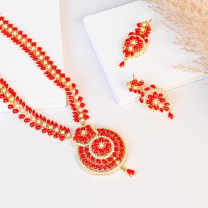 Ensemble de colliers en corail rouge pour femme, faible MOQ, bijoux indiens tendance, cadeau pour elle, bijoux de mariage - Product Image 2