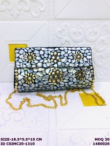 Craftstages International Luxury Mix Colour Clutch Purse | Handcrafted Metal Evening Sling Bag Chain Strap Flap Closure 1-1.9L - Product Image 5