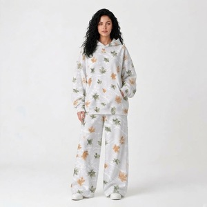 <b>Womens</b> Blue Camo <b>Hoodie</b> and Pants Set Oversized <b>Long</b> Sleeve Fleece Two Piece Tracksuit Wide Leg Casual Outfit - Product Image 3