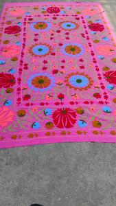 Couvre-lit artisanal en coton Suzani, broderie florale multicolore lavande, style bohème indien, décoration ethnique pour la maison - Product Image 6