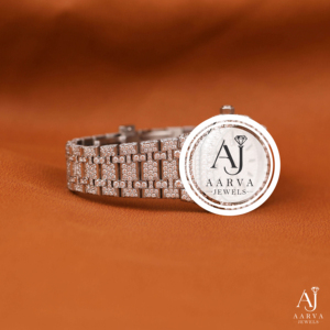 AARVA JEWELS นาฬิกาข้อมือผู้หญิงสุดหรู 30 มม. สแตนเลสสตีล ขอบเพชร อะนาล็อกควอตซ์ พร้อมหน้าปัดคริสตัลแซฟไฟร์ - Product Image 3
