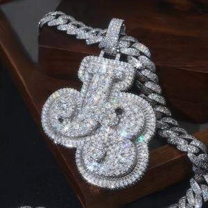 Pendentif personnalisé Hip Hop pour homme, serti de diamants de laboratoire et de moissanite VVS, en argent sterling 925, avec initiale ou nom - Product Image 5
