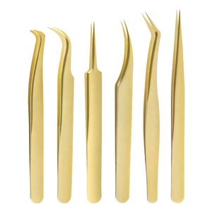 Juego de Pinzas de Precisión de Acero Inoxidable Chapadas en Oro al por Mayor, con Múltiples Puntas, para Extensión de Pestañas, Manualidades, Belleza y Uso Recreativo - Product Image 1