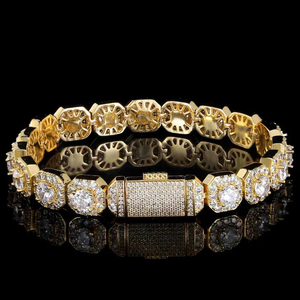 สร้อยข้อมือแบบ Iced Out เงินแท้ 925 ประดับเพชรโมอิสซาไนต์ทรงกลมเจียระไนแบบเหลี่ยม VVS เครื่องประดับฮิปฮอปสุดหรูสำหรับทุกเพศ - Product Image 2