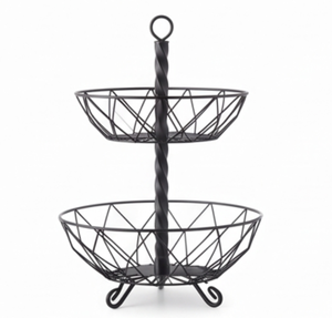 Premium Two-Tier Metal <b>Wire</b> Storage <b>Basket</b> Geometric Design Rustic Style <b>Hanging</b> Multi-Purpose Organizer Stylish Tabletop Accent - Product Image 1
