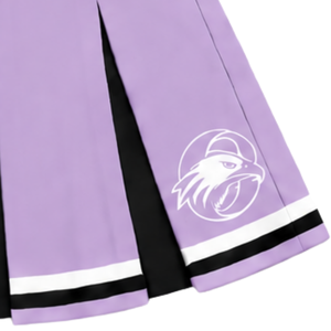 Ensemble d'uniforme de cheerleading lavande, noir et blanc, avec crop top sans manches à col en V et jupe plissée, pour performance et danse - Product Image 4