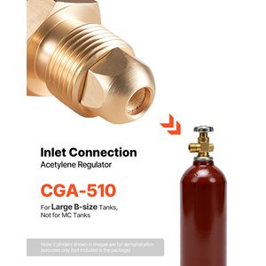 ตัวปรับแรงดันอะเซทิลีน 0-500 PSI เกจวัดแก๊สเชื่อม CGA 510 ช่องต่อเข้า 9/16-18 LH ช่องต่อออก เหล็ก - Product Image 2