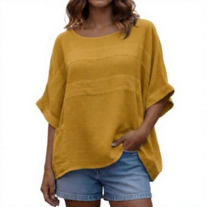 Women's Oversized <b>Batwing</b> Sleeve Solid Color Linen Cotton T-Shirt O-Neck Loose Fit Half Sleeve Breathable Summer <b>Top</b> - Product Image 4