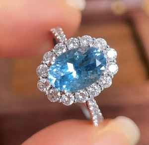 แหวนซานตา มาเรีย อะความารีน ฮาโล 18K ทองคำขาว งานแฮนด์เมด สำหรับงานหมั้น งานแต่งงาน เครื่องประดับชั้นดี ของขวัญสำหรับผู้หญิง สง่างาม - Product Image 3