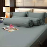 Parure de draps de lit 4 pièces Cloudland 100% soie biologique, motif imprimé, couleur anthracite, drap-housse, taies d'oreiller et coussin en soie