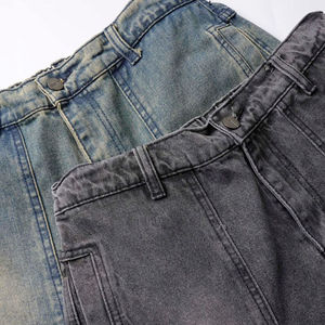 Jeans cargo personnalisés à coupe droite, alliant jambe droite et multi-poches, pantalon cargo en denim ajustable, streetwear unisexe ample - Product Image 6