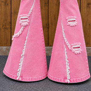 Vaqueros acampanados de mezclilla para mujer, pantalones de pierna ancha con dobladillo acampanado, estilo cómodo, diseño personalizado, ropa casual, ajuste a la moda - Product Image 6