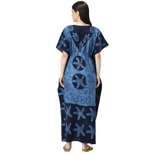 Robe longue imprimée pour femmes, coupe ample, col rond, manches courtes, viscose et coton, vêtements d'été, motif étoile de mer bleue - Product Image 3