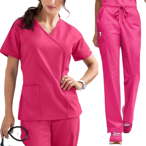 Wholesale Short Sleeve Tops Nurse Jogger Pants Medical Uniform Hospital Suit Zipper Scrubs Top Uniforms for Women - Product Image 4