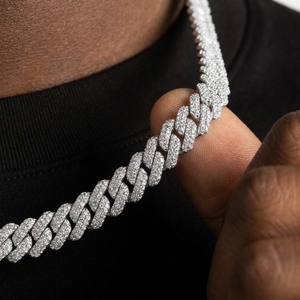 Chaîne cubaine Iced-Out 12 mm 16 pouces en argent S925 plaqué or blanc avec diamants de laboratoire CVD HPHT, style Hip-Hop, par RAAMAA – Prix usine - Product Image 2