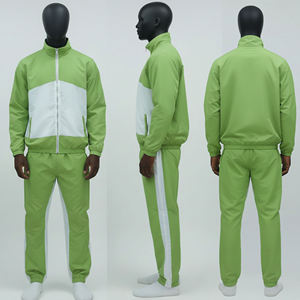 Ensemble de survêtement pour homme vert lime et blanc avec veste à col montant zippée et pantalon de jogging, tenue de sport active - Product Image 6
