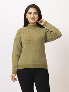 Suéter de Punto con Cuello Alto para Mujer, Manga Larga, Color Sólido, con Detalles de Tachuelas, Prenda Casual de Invierno, Elegante y Cálida - Product Image 3