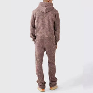 Venta de Fábrica: Conjunto Deportivo Informal de Invierno, Lavado Ácido, Transpirable, Cómodo, Sudadera con Capucha y Pantalones de Chándal de Algodón - Product Image 2
