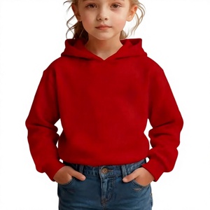 <b>Girls</b> <b>Red</b> Hooded Fleece Sweatshirt Pullover Long Sleeve Solid Color Knitted Polyester/Cotton Blend Eco-Friendly Winter Wear - Product Image 1